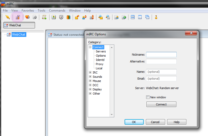 1.a Opening mIRC Options