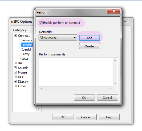 3.c Enable perform and choosing which network to add perform for.