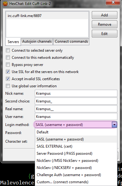 Select SASL (username + password) from the Login method dropdown